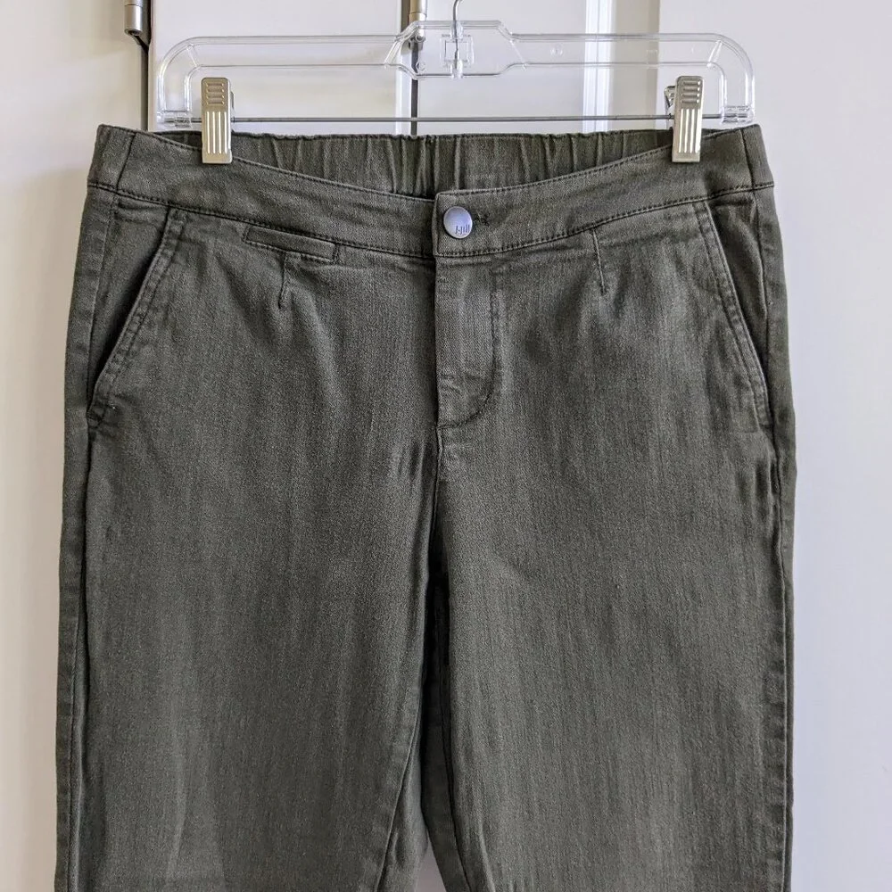 J.Jill Mid Rise Slim Cropped Stretch Jeans Women 8 Petite Khaki Green Raw Hem - Picture 2 of 11